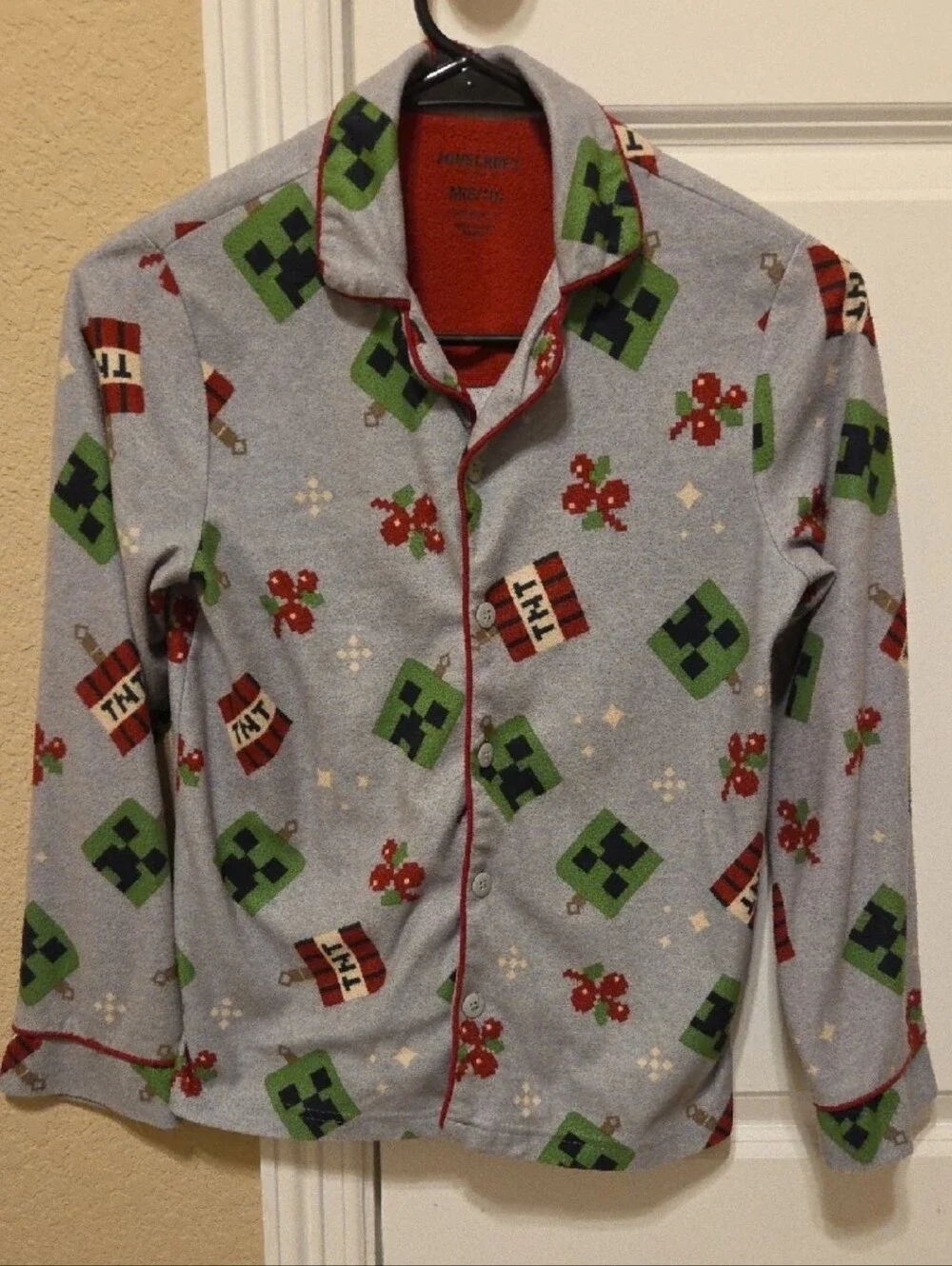 Minecraft Light Grey Kids Holiday Pajamas with Creeper Print